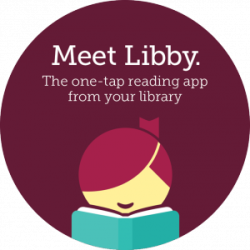 Stylized girl happily reading a book. Caption reads Meet Libby. The one-tap reading app from your library