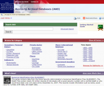 Screenshot of National Archives Access to Archival Databases homepage.